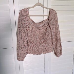 Red white and blue floral blouse